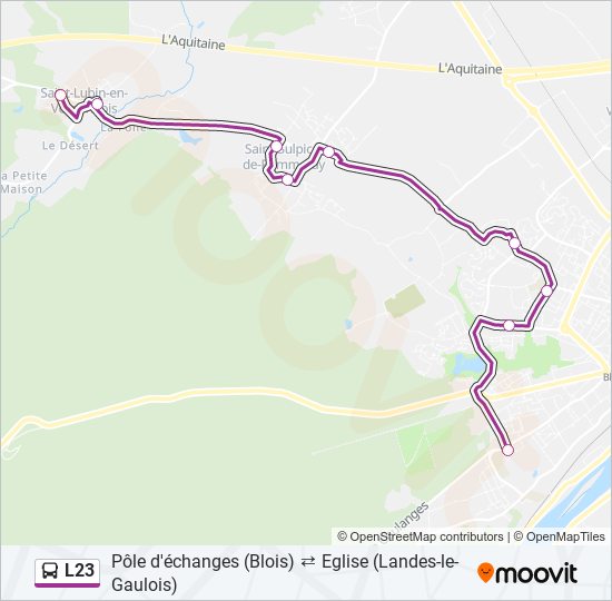 Plan de la ligne L23 de bus