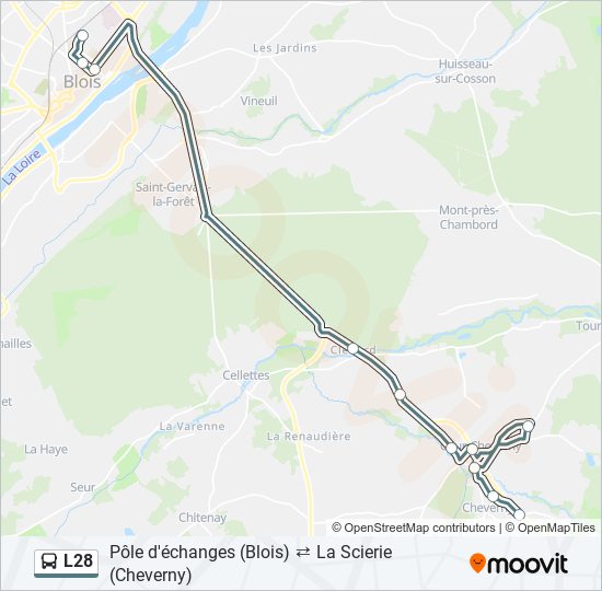 Plan de la ligne L28 de bus