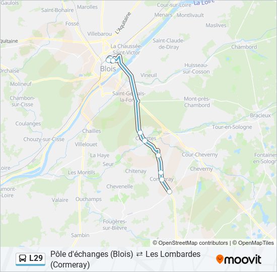 Plan de la ligne L29 de bus