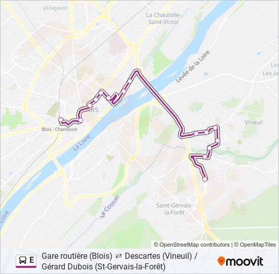 Plan de la ligne E de bus