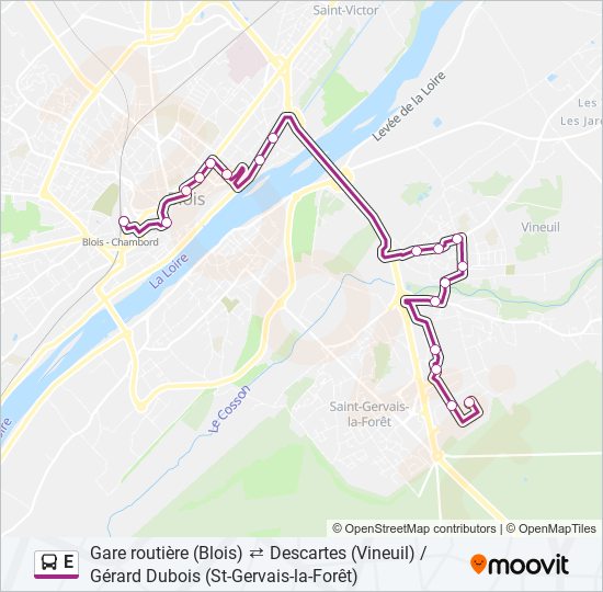 Plan de la ligne E de bus