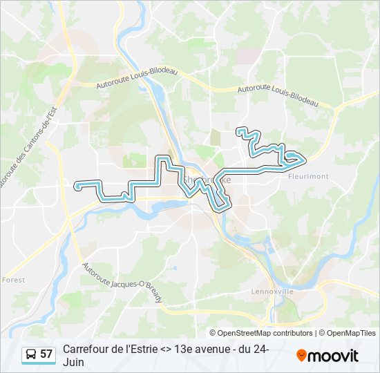 Plan de la ligne 57 de bus