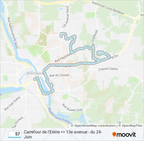 Plan de la ligne 57 de bus