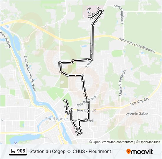 Plan de la ligne 908 de bus