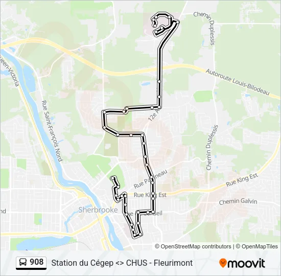 Plan de la ligne 908 de bus