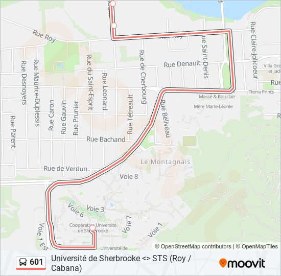 Plan de la ligne 601 de bus