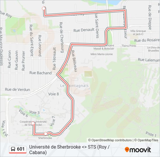 Plan de la ligne 601 de bus