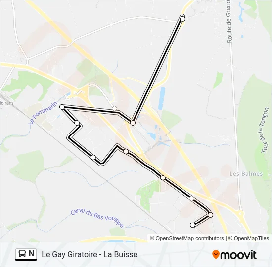 N Bus Line Map