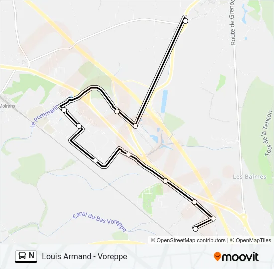 N Bus Line Map