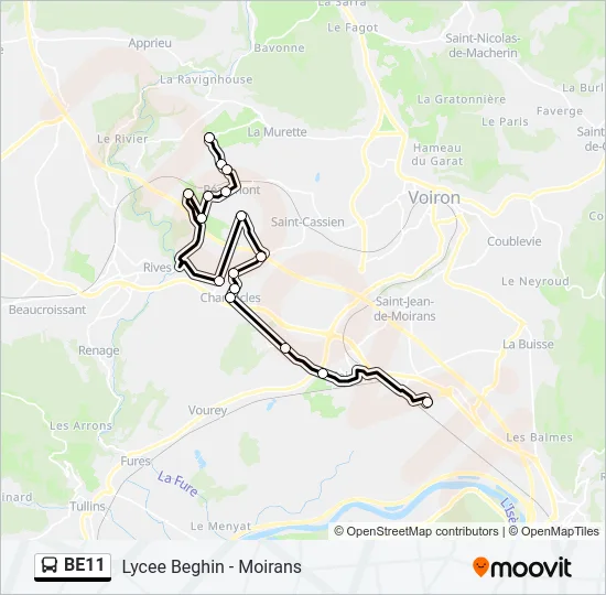 Plan de la ligne BE11 de bus