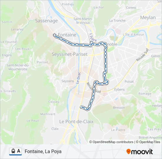 Plan de la ligne A de tram