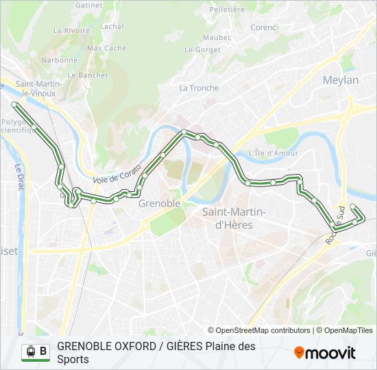 Plan de la ligne B de tram