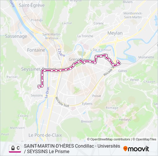 Plan de la ligne C de tram