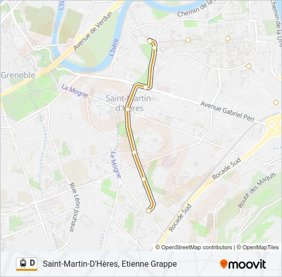 Plan de la ligne D de tram