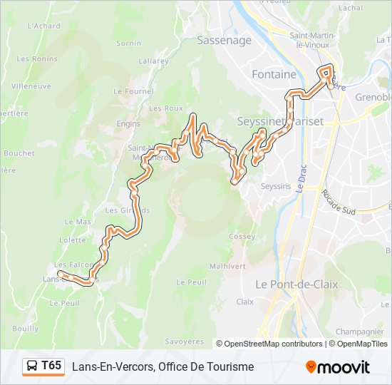 Plan de la ligne T65 de bus