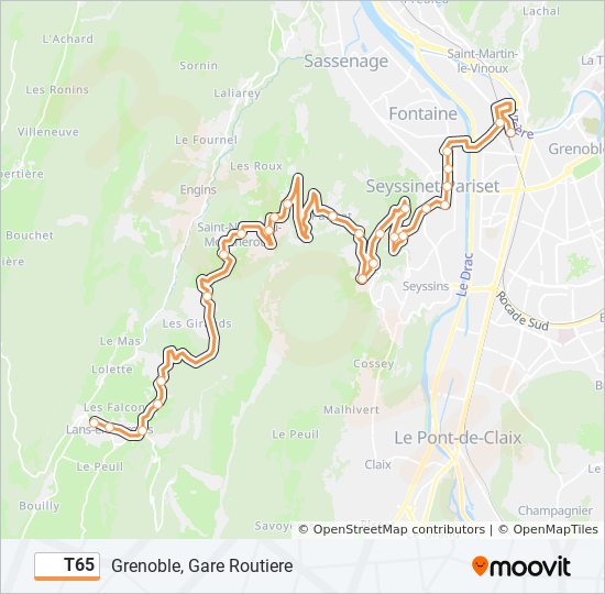 t65 Itinéraire: Horaires, Arrêts & Plan - Grenoble, Gare Routiere (mis ...