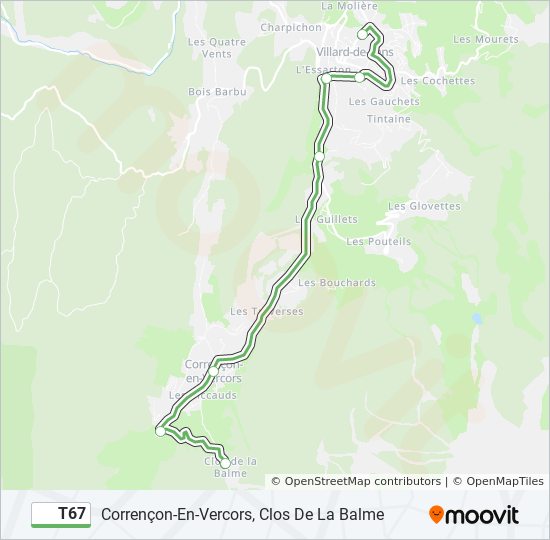 Plan de la ligne T67 de bus