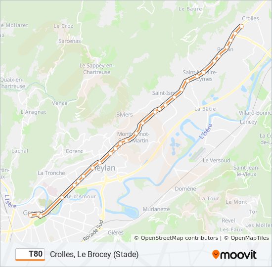 Plan de la ligne T80 de bus