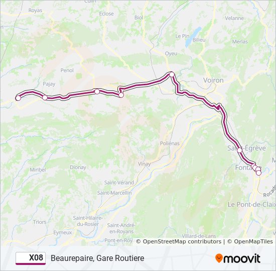 Plan de la ligne X08 de bus