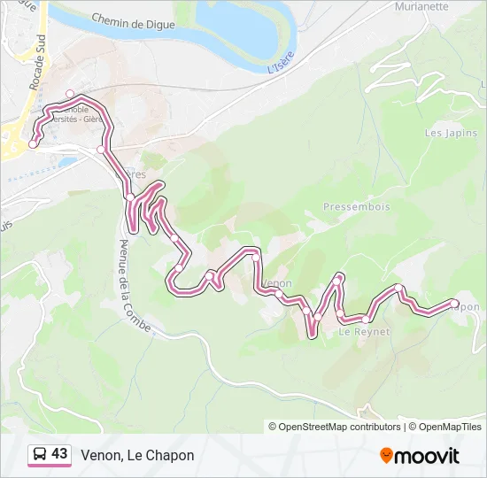 Plan de la ligne 43 de bus