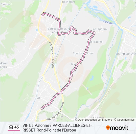 Plan de la ligne 45 de bus