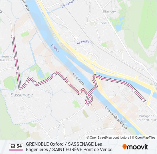 Plan de la ligne 54 de bus