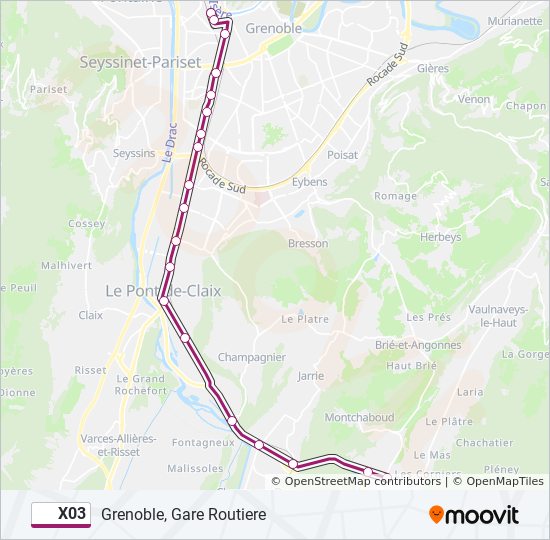 Plan de la ligne X03 de bus