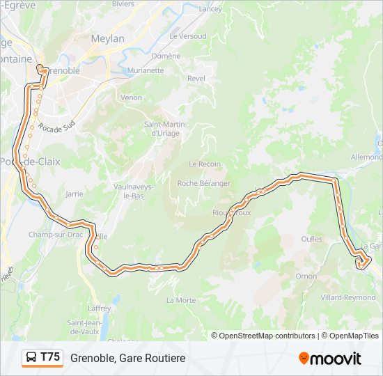 Plan de la ligne T75 de bus