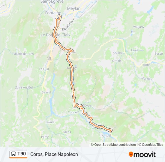 Plan de la ligne T90 de bus