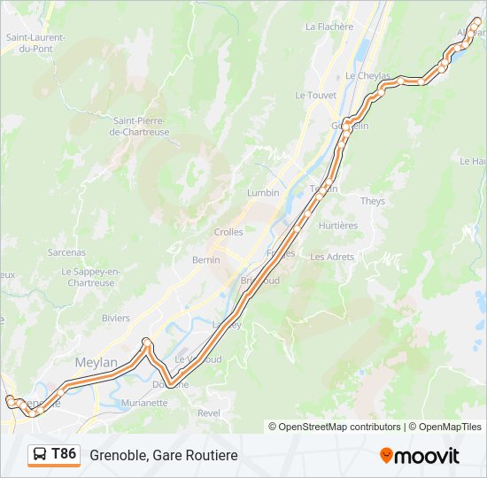 Plan de la ligne T86 de bus