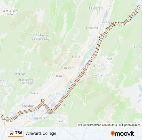 Plan de la ligne T86 de bus