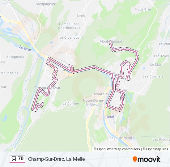 Plan de la ligne 70 de bus