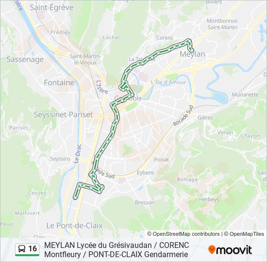 Plan de la ligne 16 de bus