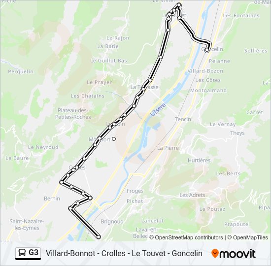 Plan de la ligne G3 de bus