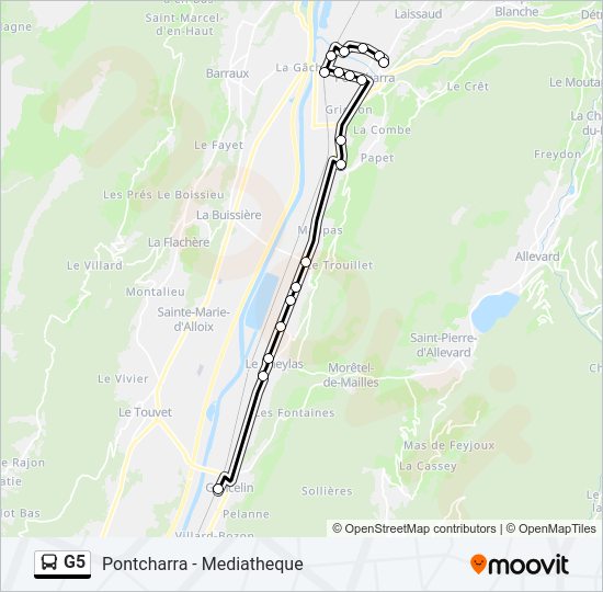 Plan de la ligne G5 de bus