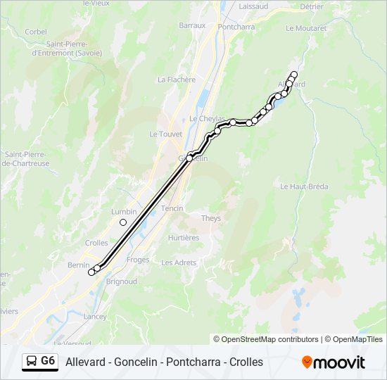 Plan de la ligne G6 de bus