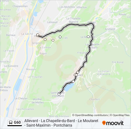 Plan de la ligne G60 de bus