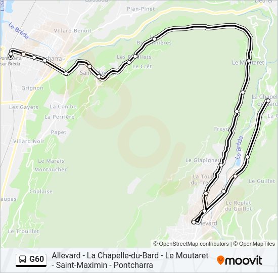 Plan de la ligne G60 de bus