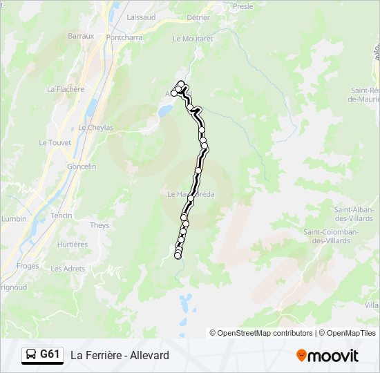 Plan de la ligne G61 de bus