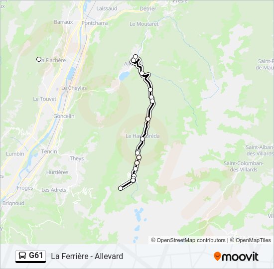 Plan de la ligne G61 de bus