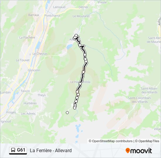 Plan de la ligne G61 de bus