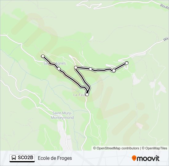 Plan de la ligne SCO2B de bus