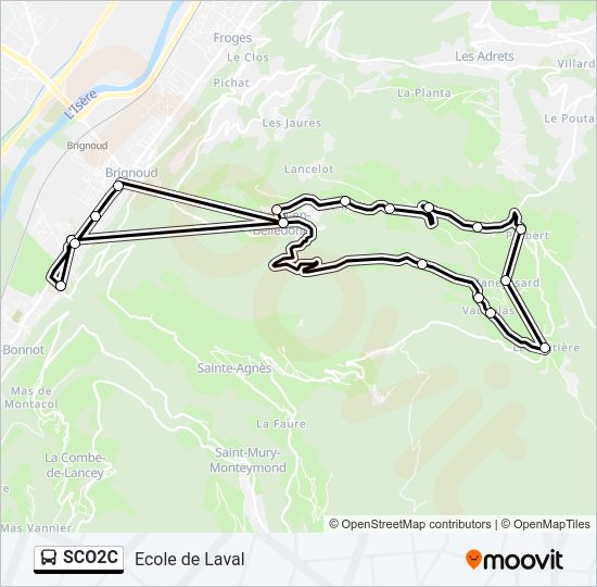 Plan de la ligne SCO2C de bus