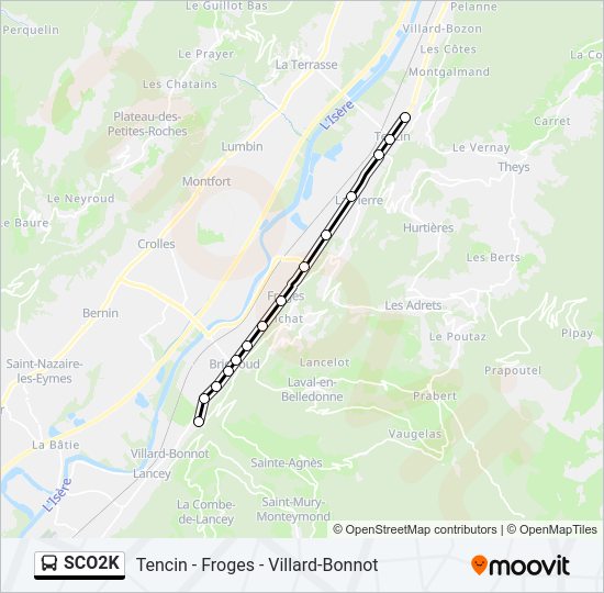 Plan de la ligne SCO2K de bus