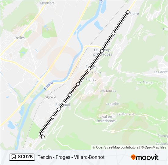 Plan de la ligne SCO2K de bus