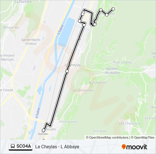 Plan de la ligne SCO4A de bus