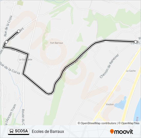 Plan de la ligne SCO5A de bus