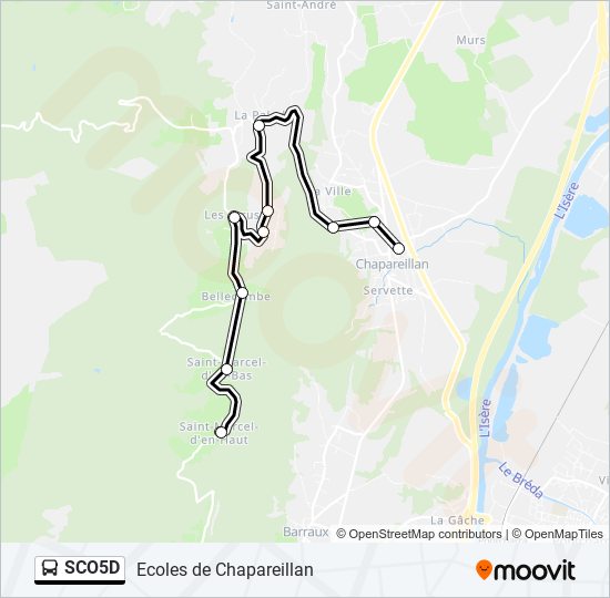 Plan de la ligne SCO5D de bus