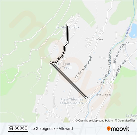 Plan de la ligne SCO6E de bus