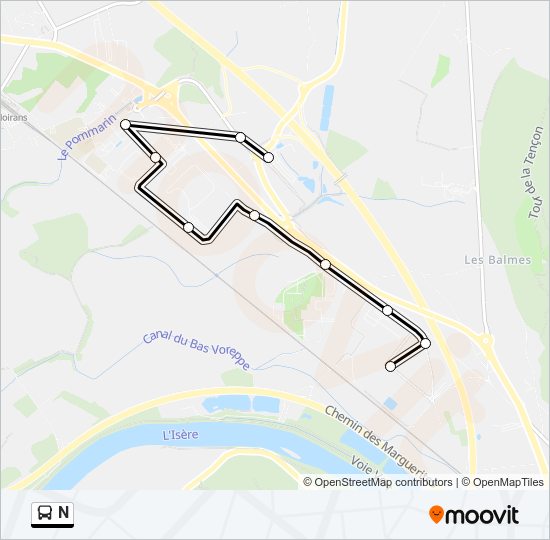 Plan de la ligne N de bus